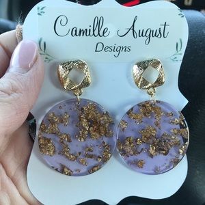 Gold leaf and purple acrylic earrings (LSU)